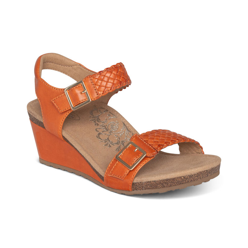 Aetrex Womens Grace Adjustable Woven Wedges Tangerine - yTkYWHZyC